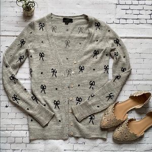 J Crew Sequin Bow Cardigan, wool blend, sz XS